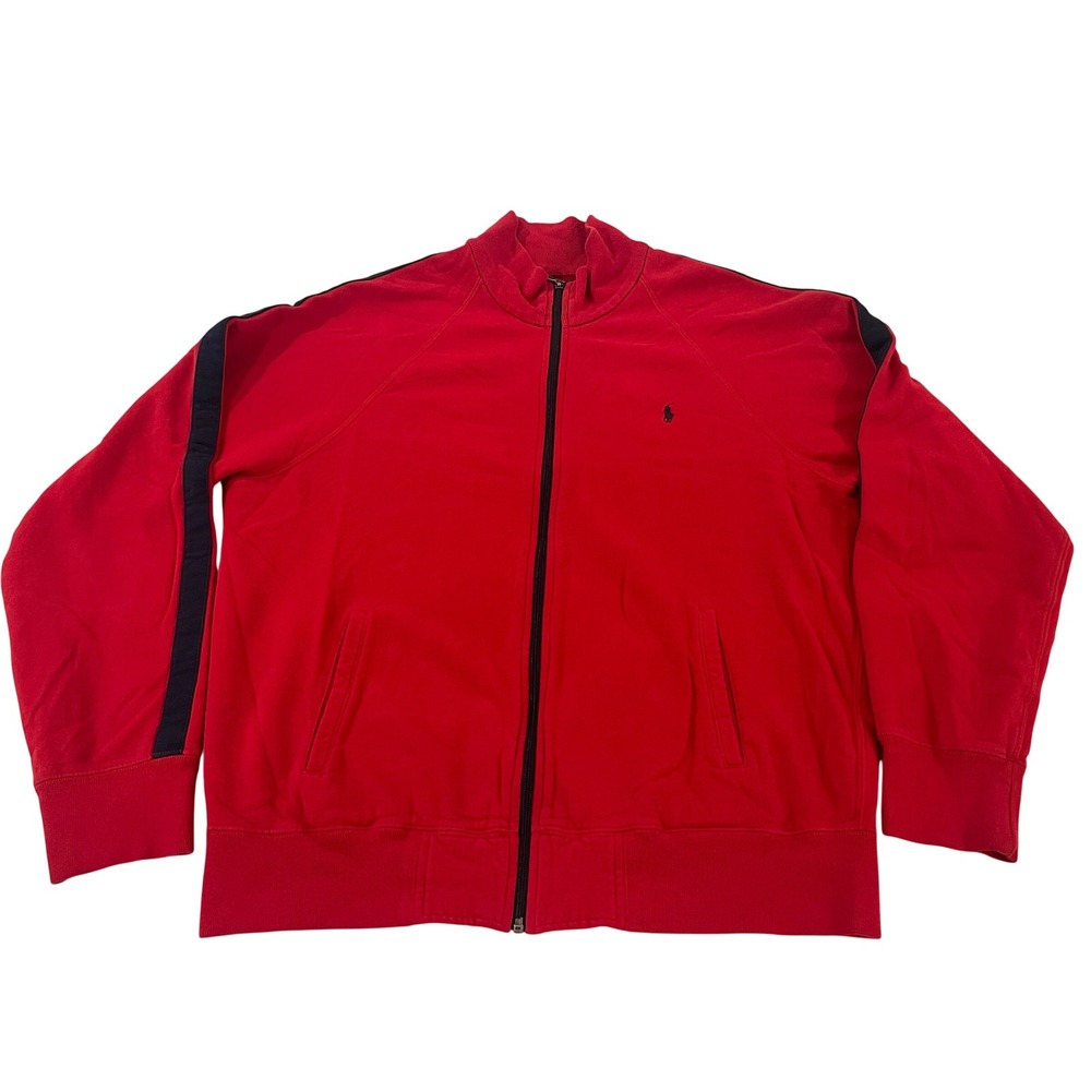 00105 - VTG Polo Ralph Lauren 1990s Full Zip Fleece Jacket Men's Large Red/Navy